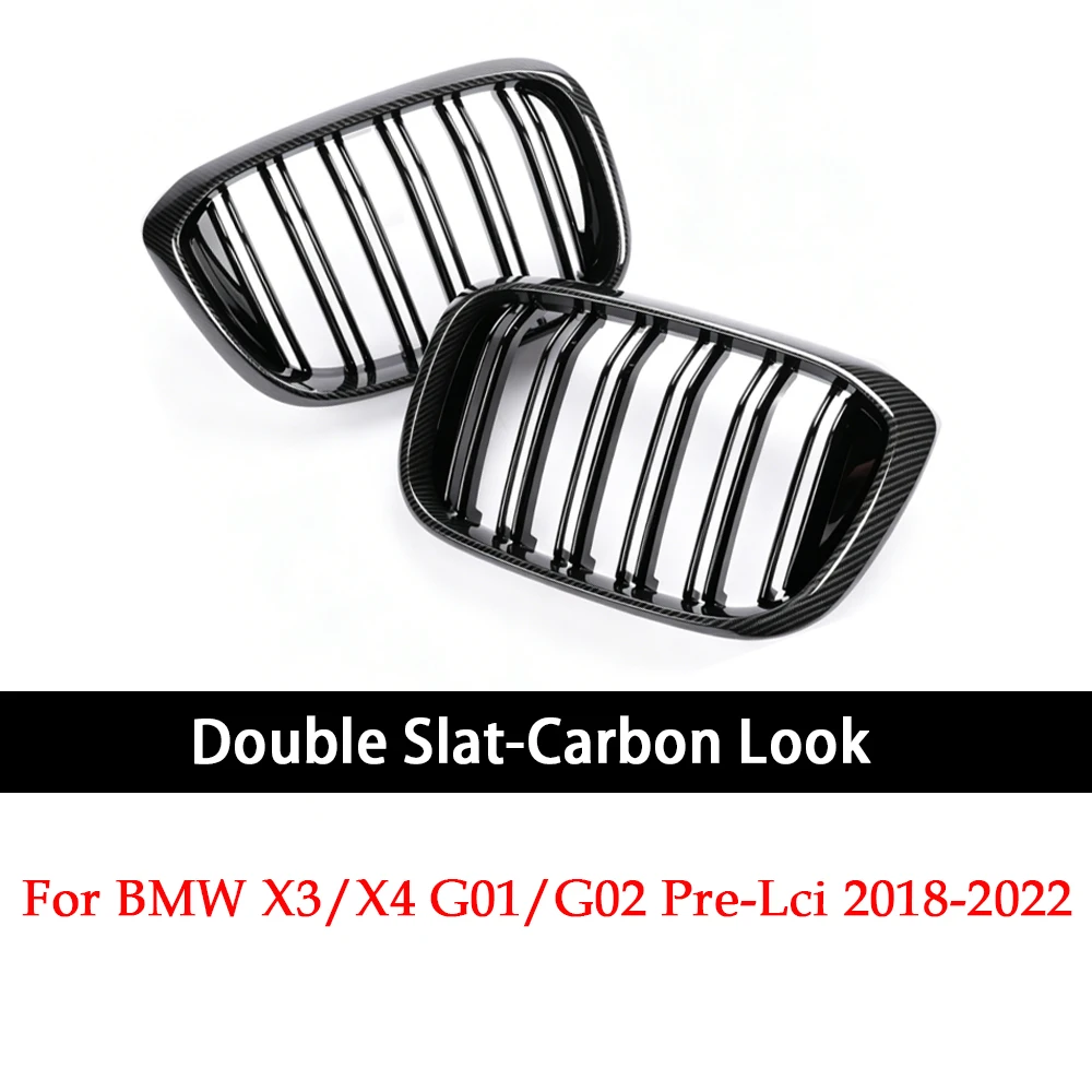 Double Slat M Color Caron Fiber Look Chrome Kidney Grille Glossy Black For BMW G01 X3 G02 X4 Pre-Facelift 2017-2022 M40i image 3
