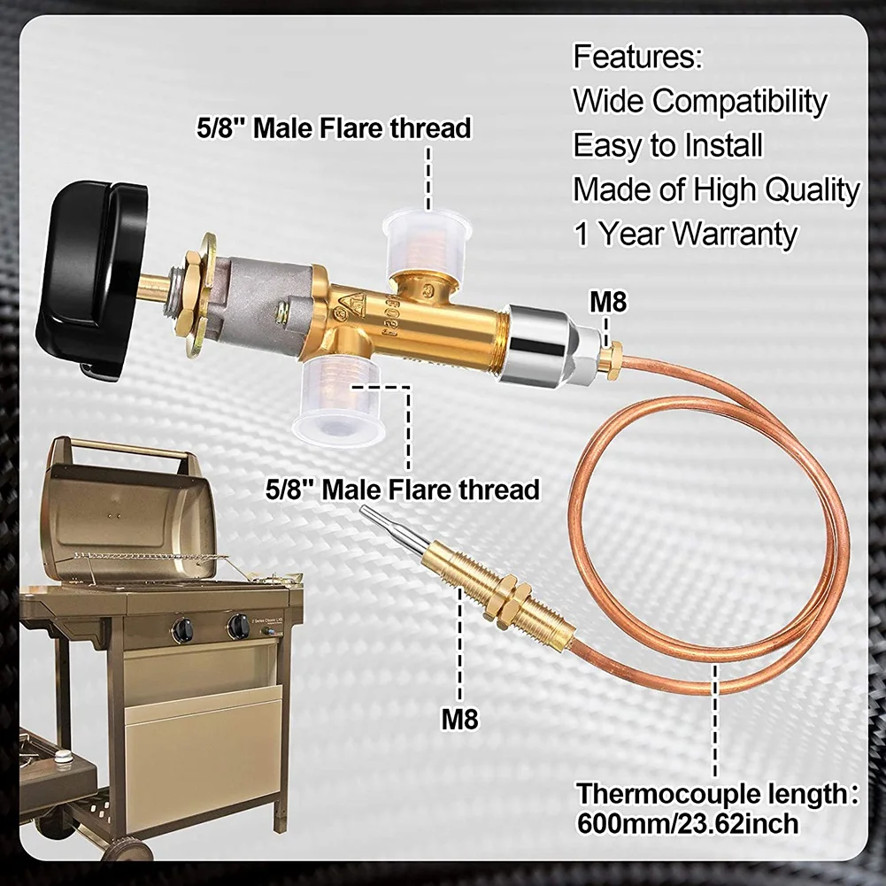 Kit de válvula de control de fallas de chimenea, Gas LPG de baja presión, repuesto de termopar de calentador de Gas 5/8-18UNF