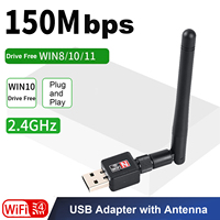 150Mbps USB Wireless Network Card 2.4Ghz WiFi Adapter with Antenna LAN Adapter WiFi4 Receiver USB Dongle 802.11 b/g/n for Laptop