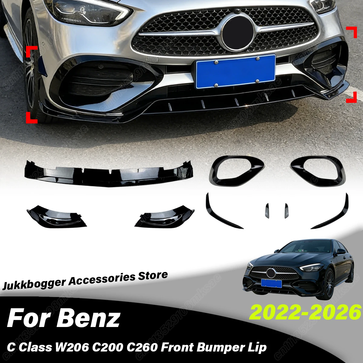 

For Mercedes Benz C Class W206 C200 C260 2022 2023 2024 2025 2026 Automobile Front Bumper Spoiler Lip Splitter Decoration Kit