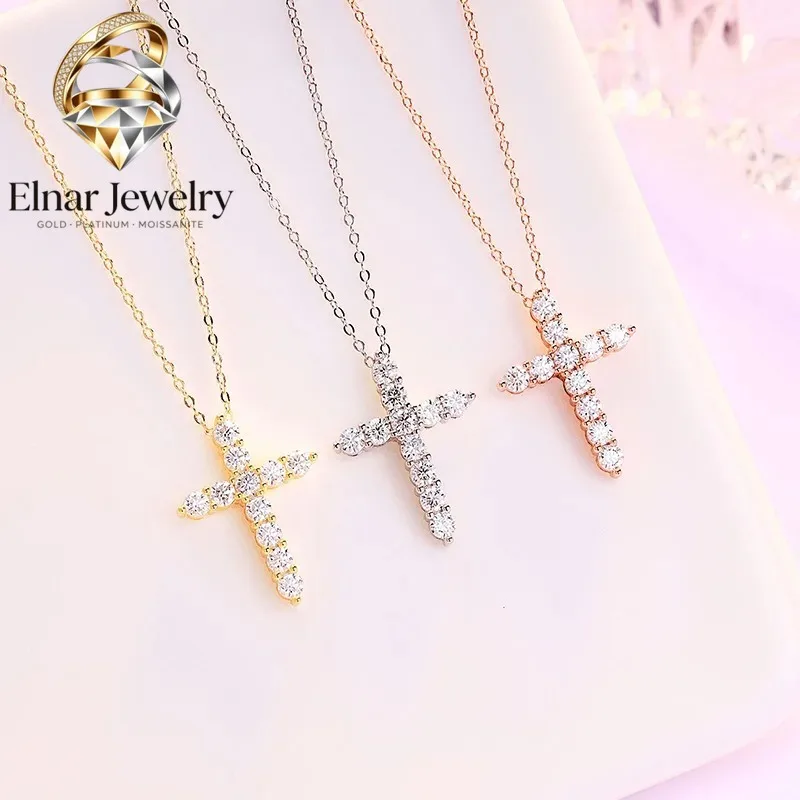 Elnar Jewelry Luxury Solid Platinum PT950 Moissanite Cross Pendant Necklace Women's Full Diamond Pendant Clavicle Chain