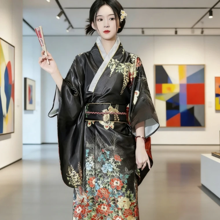 

New Japanese Kimono Pajamas Women Satin Dressing Gowns Bathrobes You Can Wear It Outside Loungewear Sets