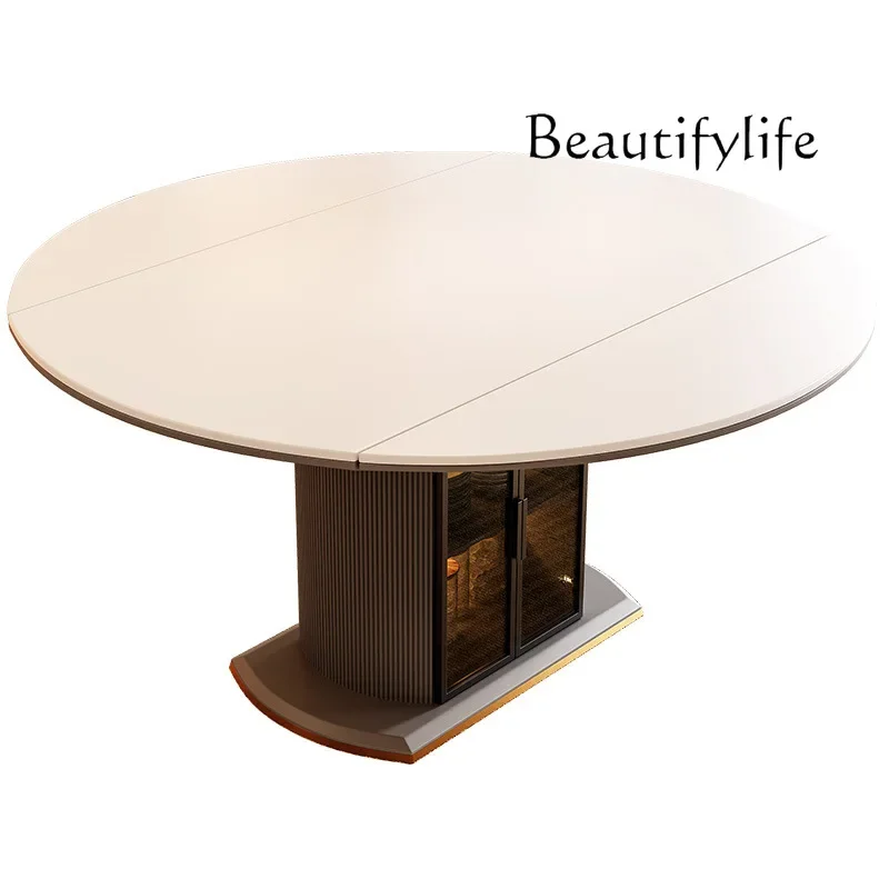 

French cream wind rock slab dining table square and round dual-purpose foldable dining table
