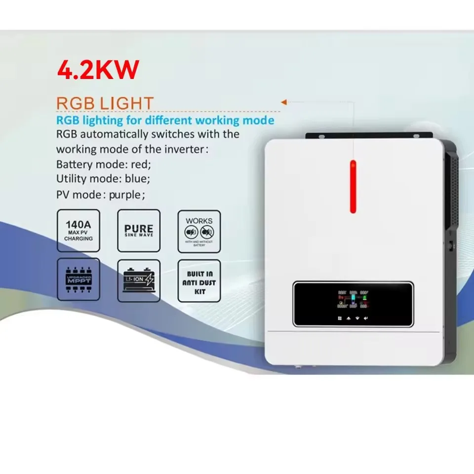 ECGSOLAX 6.2KW 4.2KW عاكس للطاقة الشمسية الهجين 24V 48V 220V مع 120A MPPT جهاز التحكم في الشحن خارج الشبكة الشمسية الهجين العاكس PV 500V #4