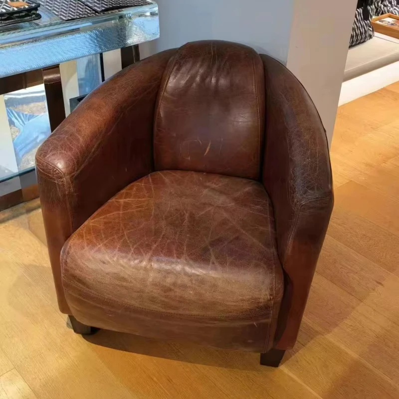 Vintage Brown Leather Accent Barrel Chair Living Room Family Bar Bedroom Apartment and Hotel Use