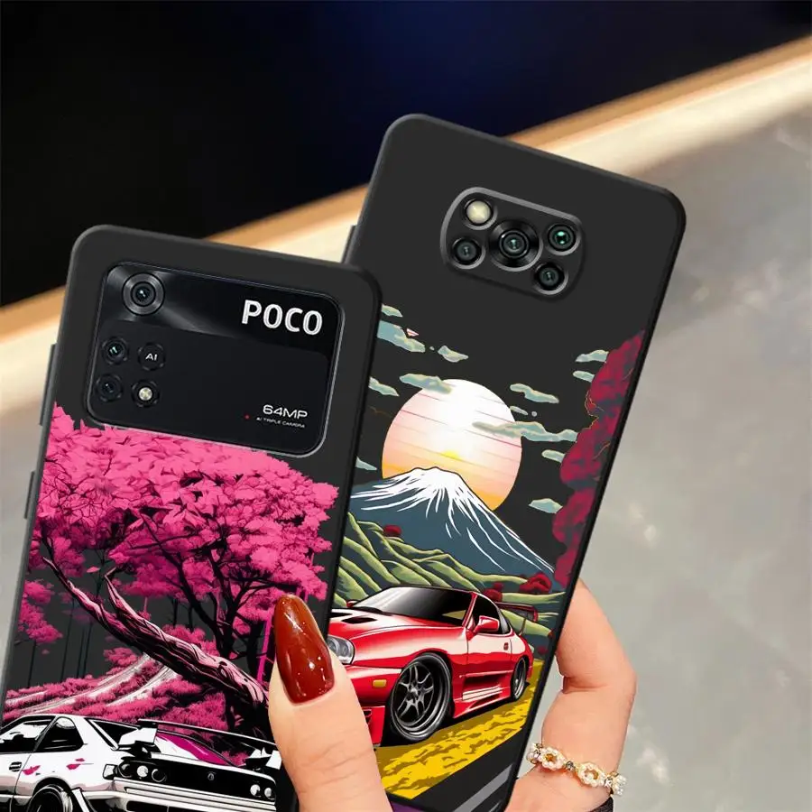 اليابانية JDM الانجراف سيارة الأحمر الشمس الحال بالنسبة Xiaomi Poco F3 F4 F5 C50 M3 M4 Pro C65 C51 X3 X4 X5 M5 لينة عودة غطاء الهاتف