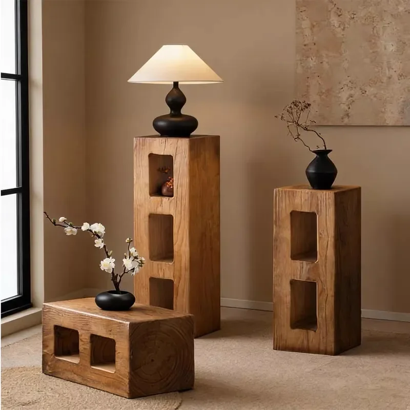 Medieval Style Solid Wood Pier Stool Coffee Table Sofa Side Table Tree Stump Log Base Ornament for Homestay Decoration