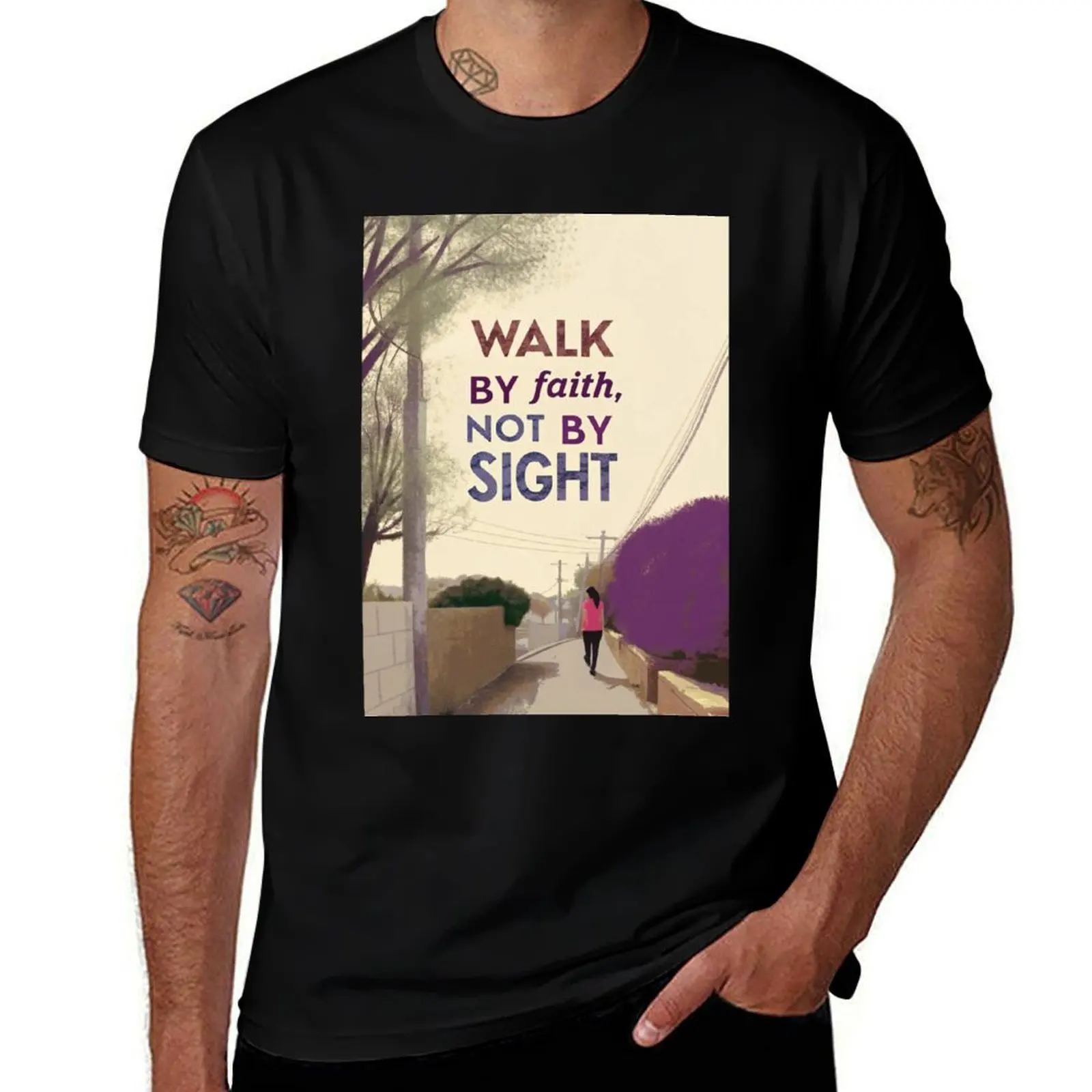 

Walk by Faith Not by Sight - Christian Scripture Art (2 Corinthians 5:7) T-Shirt vintage graphic tee mens workout shirts