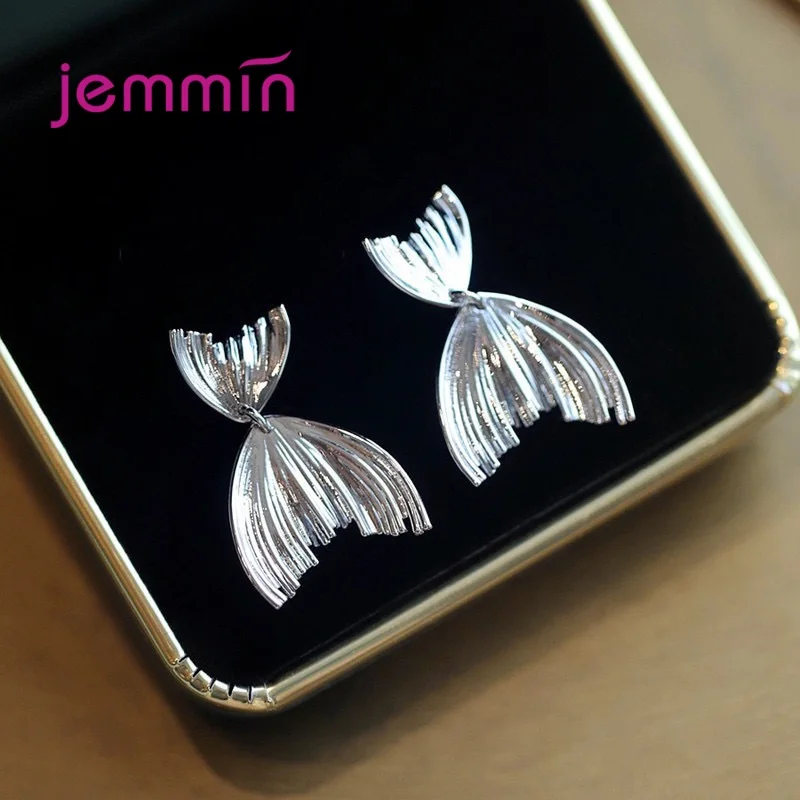 Fashion Genuine 925 Sterling Silver Stud Earrings For Women Girls Jewelry Fish Tail Pattern Earrings Girl Wedding Jewelry Gift