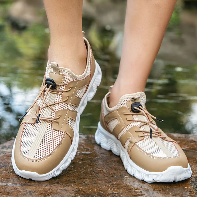 Men's Flat Shoes, Breathable and Anti Slip Mesh Water Shoes, Summer Outdoor Sports Walking Shoes, Lightweight and Comfortable