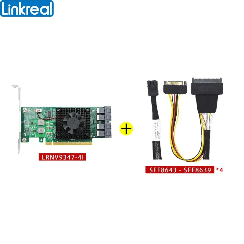 PCIe X16 to 4 Port U.2 NVMe SSD Adapter with Cable-4 port Controller Full Speed PLX8747 Switch Card