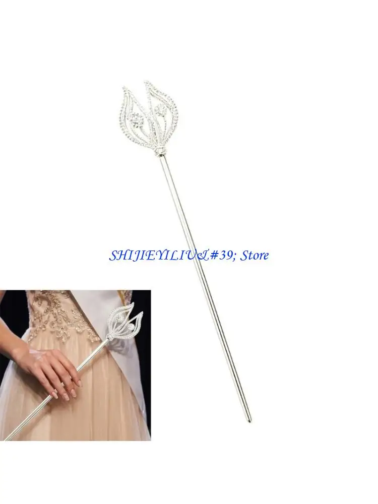 

E21F Luxury Rhinestones Flower Fairytale Wand Queen Scepter For Pageantry And Theme Party Dressingup Stage Show Accessories