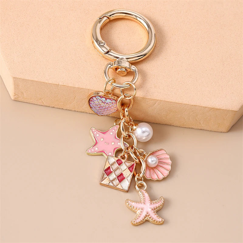 Modische Sommer-Strand-Schlüsselanhänger mit Seestern und Muschel für Damen und Herren, Auto-Schlüssel, Handtaschen-Anhänger, DIY-Schmuckzubehör – Detail 5