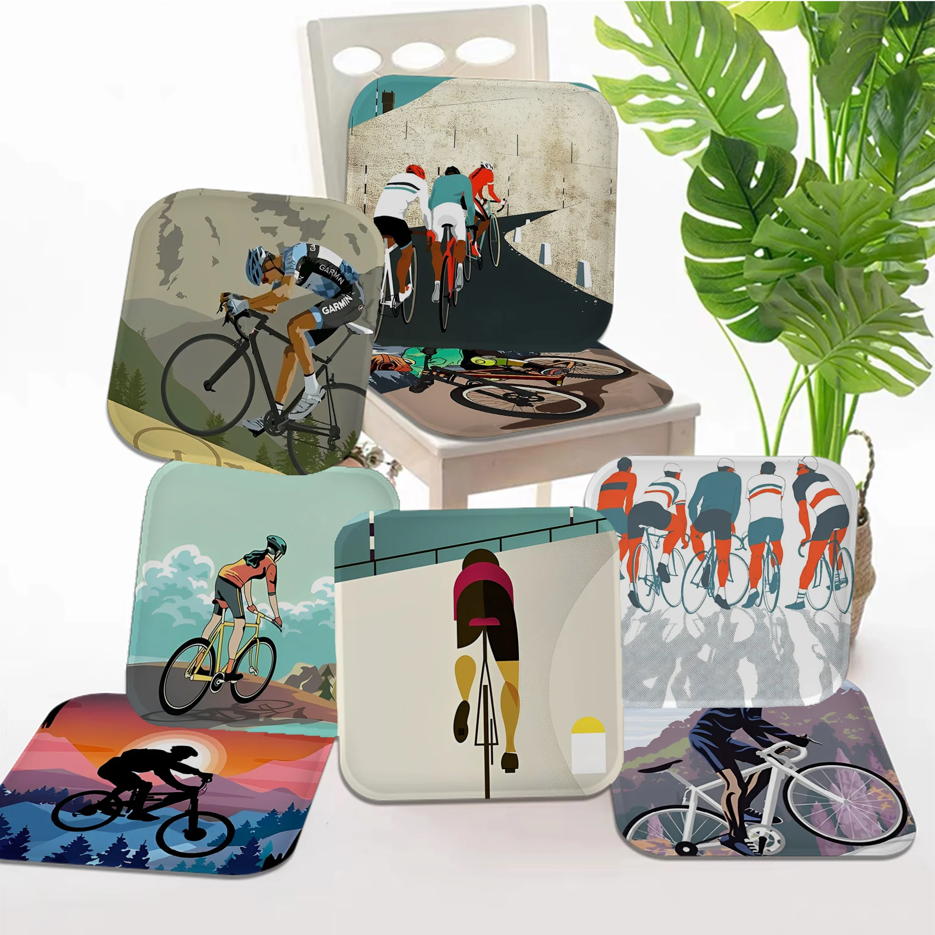 

Cycling Vintage Landscape Creative Seat Cushion Office Dining Stool Pad Sponge Sofa Mat Non-Slip Cushions Home Decor