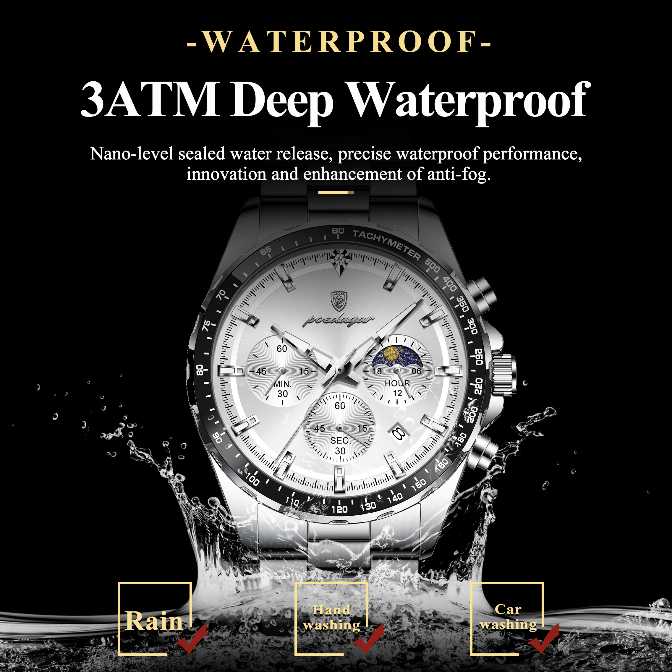 Men's Luxury Waterproof Chronograph Quartz Watch, Elegant