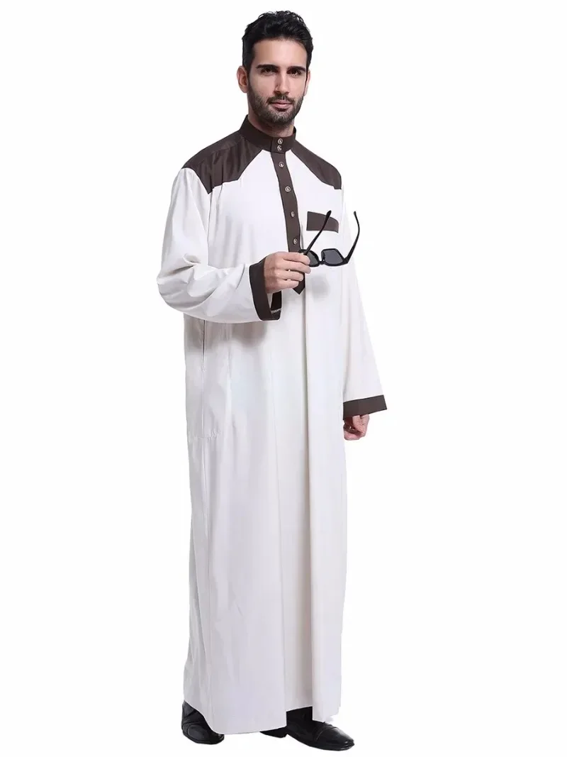 Eid 2025 Muslim Men Jubba Thobe Long Dress Ramadan Long Robe Saudi Musulman Stand Collar Abaya Caftan Dubai Arab Long Dresses