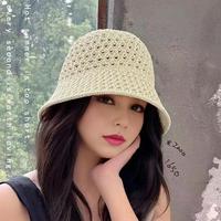 Women Basin Hat Hollow Breathable Sun Fisherman Hat Solid Color Dome Short Brim Anti UV Bucket Hat