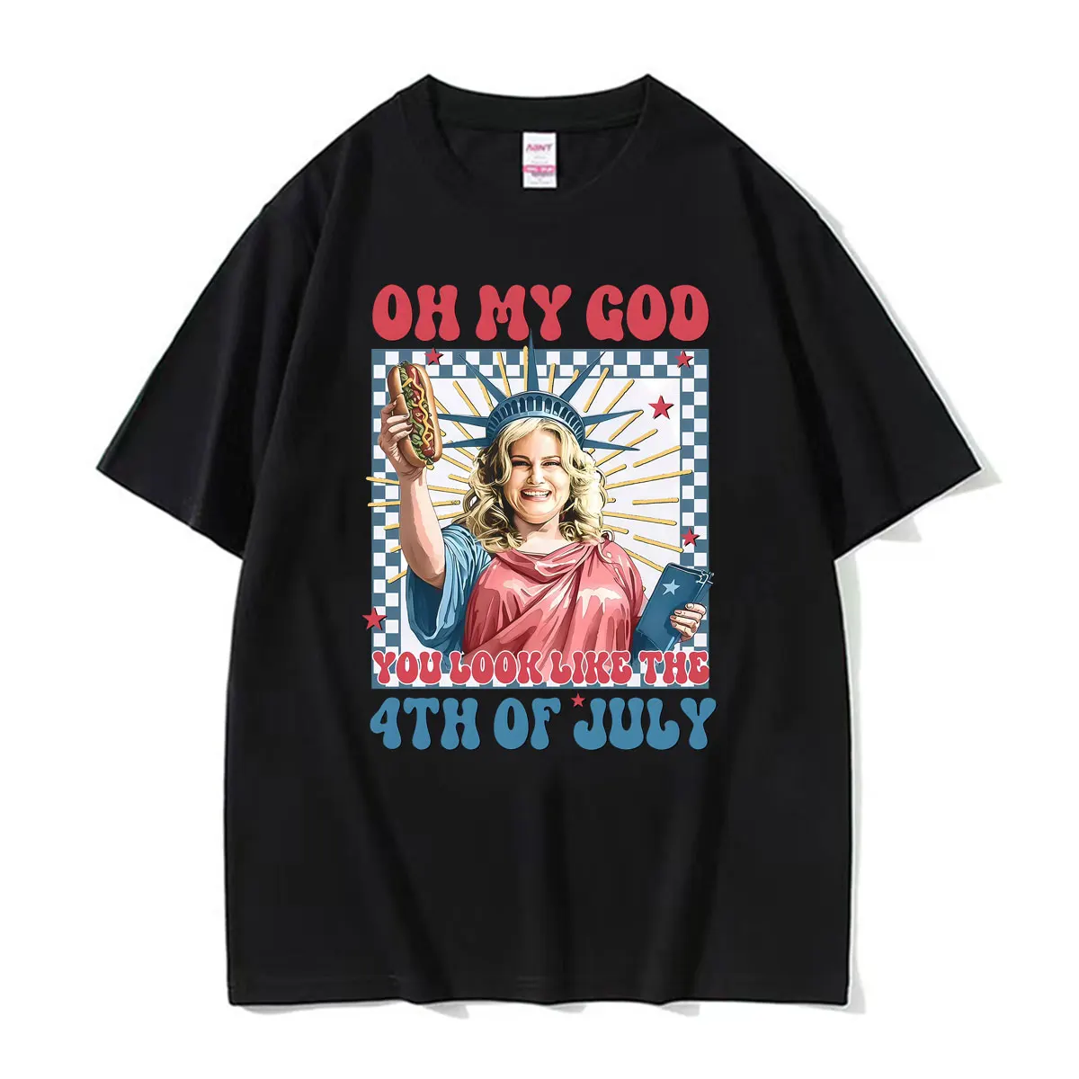 Oh My God 4 Th of July Statue of Liberty Funny Meme Graphic Tee Shirt Men Women Casual Cotton T-shirt Vintage Oversized T Shirts