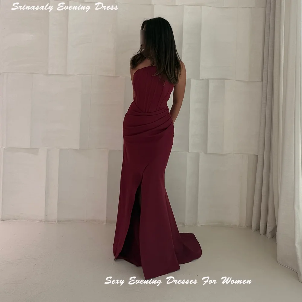 Crêpe Avondjurk Voor Sexy Vrouwen Strapless Aangepaste Corset Cocktail Party Jurken Met Split Zeemeermin Formele Prom Dress 2025