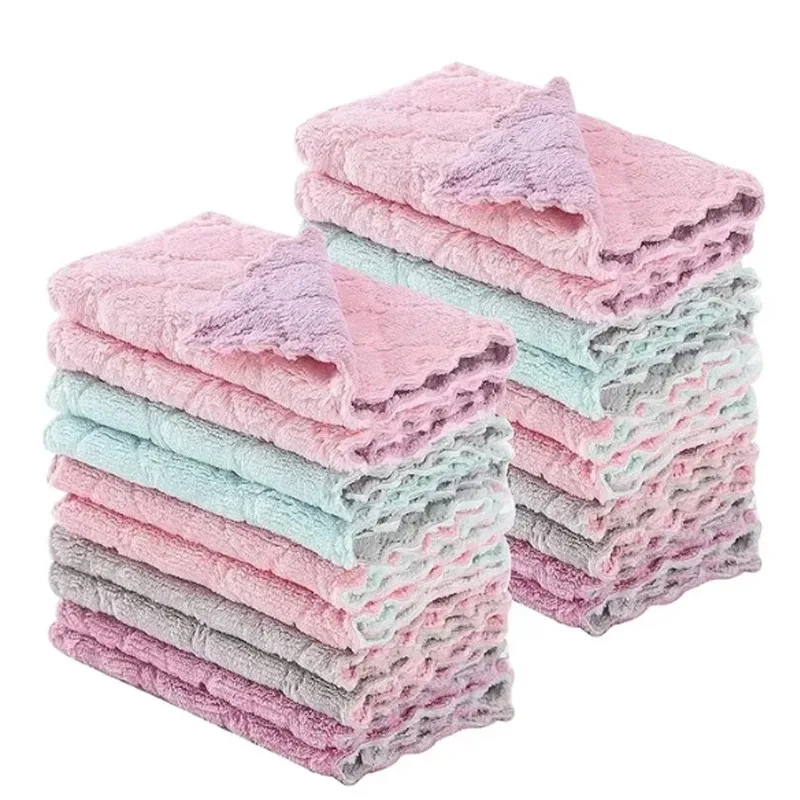 1/5/10pcs Microfiber Towel Absorbent Kitchen Cleaning Cloth Non-stick Oil Dish Towel Rags Napkins Tableware Household Cleaning