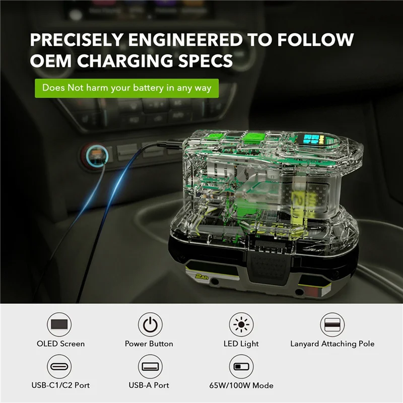 

T82C Hot Sale-2X Fast Charger For RYOBI 18V ONE+ Battery Recharger Lithium Battery 100W Fast Charge USB Port Two-Way Charger PSC