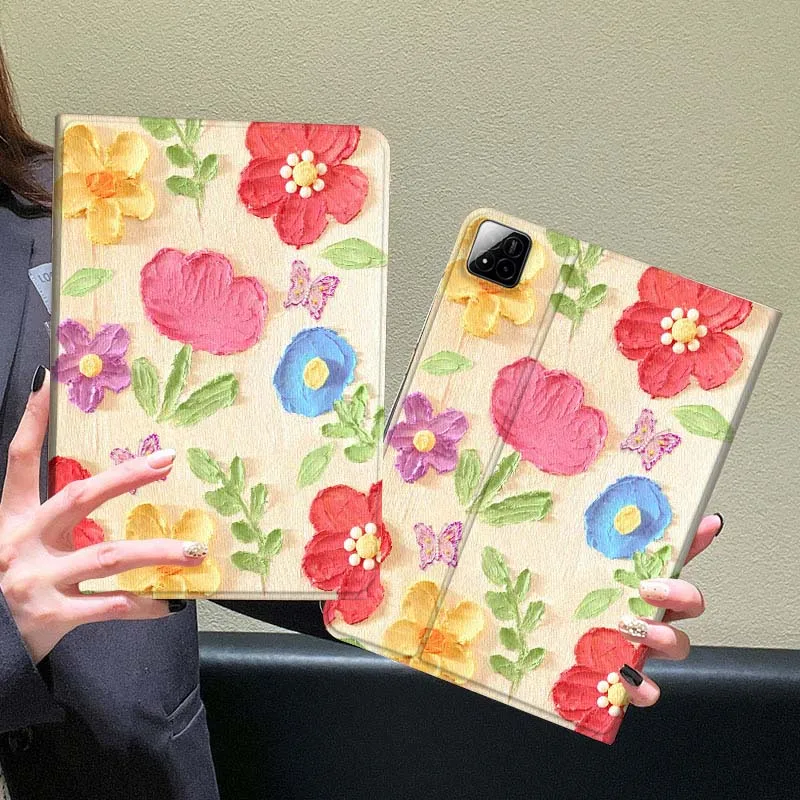 Oil Painting Flower Design For Xiaomi Redmi Mi Pad 5 6 6s 7 SE Pro Max Ultra 12.4 12.5 14 inch Tablet Case