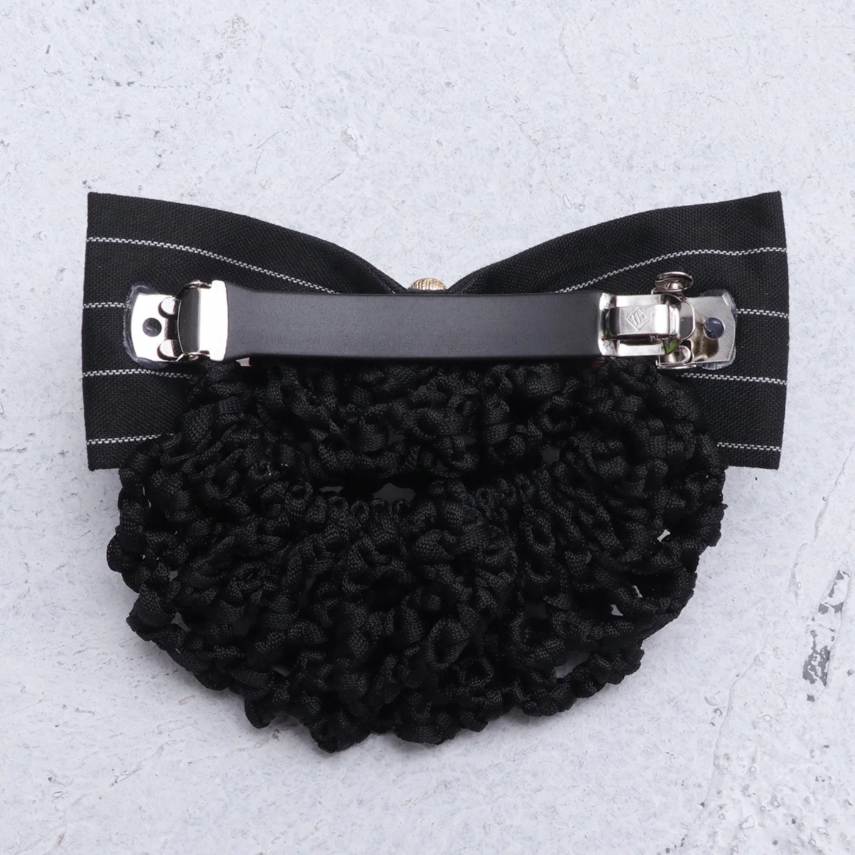 

Bowknot Fabric Hair Net Pearl Studded Snood Durable Hairpin Elegant Headdress for Work Party Date Black White Striped Design
