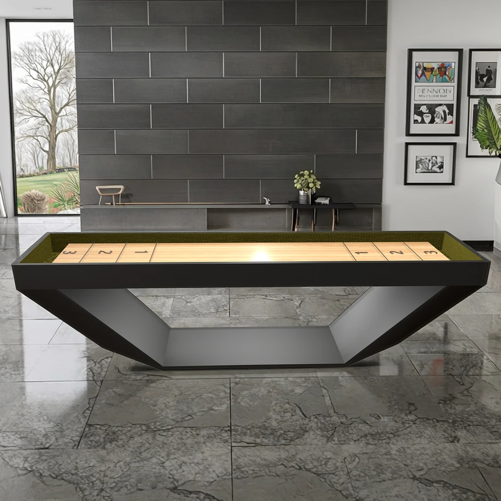 Shuffleboard Table, Modern Solid Wood, 9ft/12ft/14ft/16ft, Slate Surface, Cushion Included, 3-5 Year Warranty, Indoor Game Table