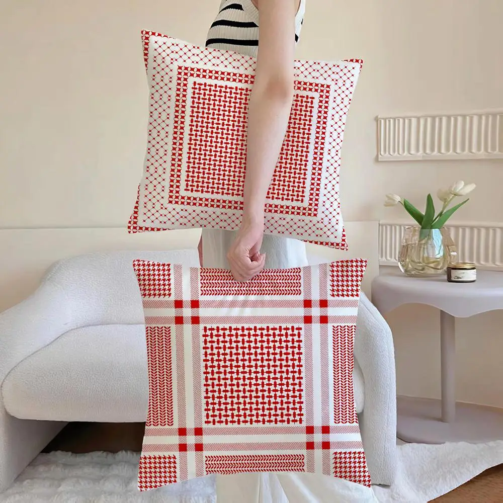 Ethnic Pattern A-Arabic Keffiyeh Cushion Cover Washable Faux Linen Cover Modern Lightweight for Living Room Sofa