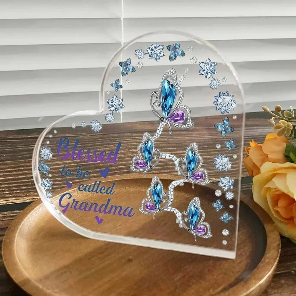 Heart Acrylic Hanging Ornament Blessed To Be Called Grandma, Blue Butterfly Window Hanging Decor Gift