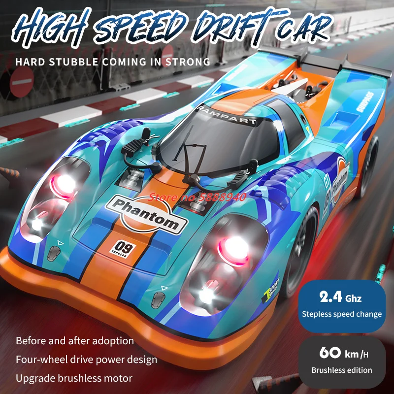 Upgrade 1:16 Drift Remote Conrol Car 2.4G 4WD 60KM/H Brushless High Speed High Lighted LED Rubber Tires RC Car Racing Drift Toys