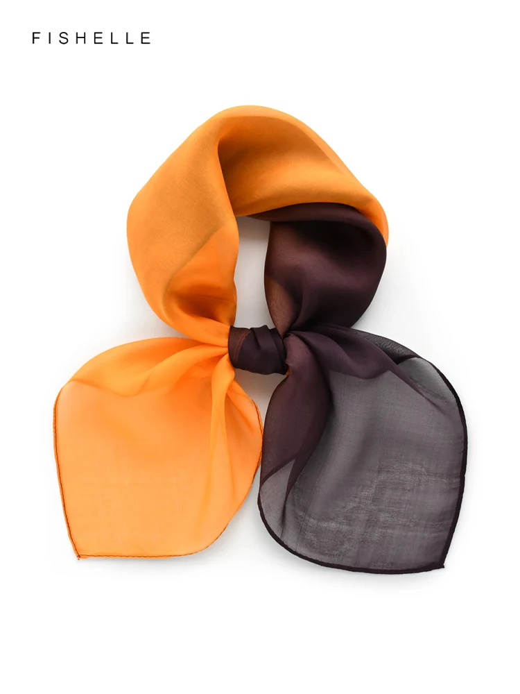 Brown gradient 100% natural silk scarf chiffon thin gauze kerchief women wraps handkerchief hijab hairband shawl lady gifts