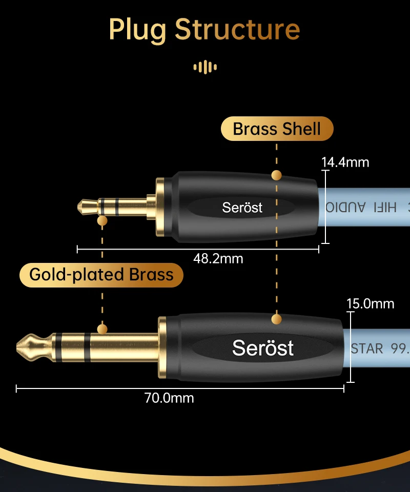 Serost Star HiFi OFC Sauerstofffreies Kupfer TRS 6,5mm auf 3,5mm Stereo-Audio-Adapterkabel für Headset, Mikrofon, Verstärker, Lautsprecher – Detail 5