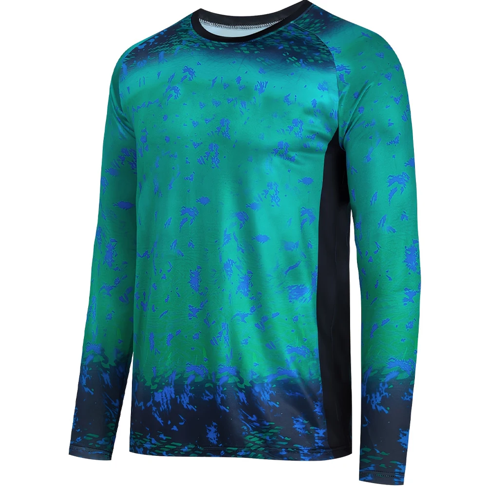Men Quick Dry Rash Guard Shirts Tie Dye Gradient Raglan Long Sleeve Tee Outdoor Fishing Surf Hiking Sun Protection Tops