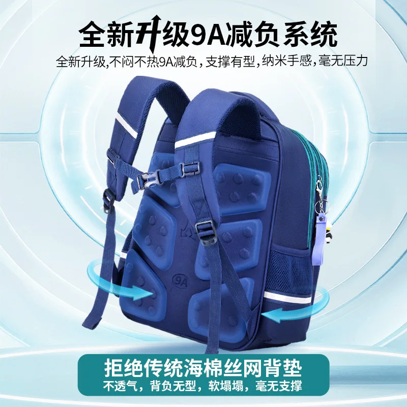 Mochila para estudiantes de escuela primaria, mochila para niños, protege la columna vertebral y reduce el peso de 1 a 6 grados, gorra grande impermeable