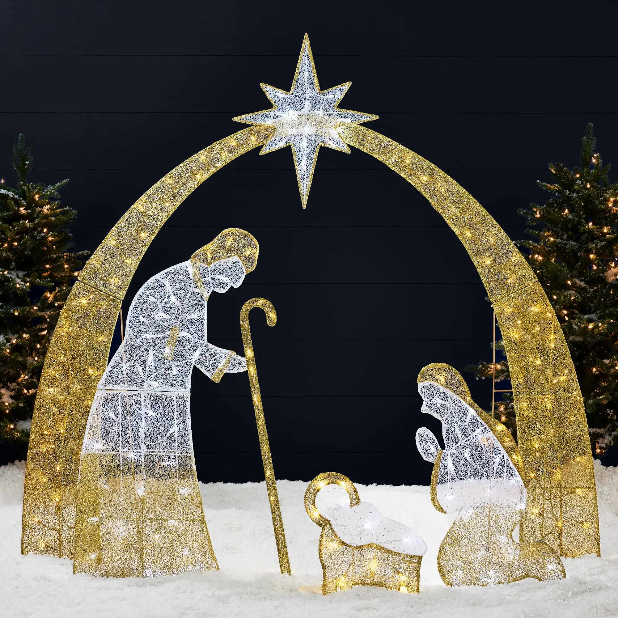 6ft Lighted 2D Outdoor Nativity Scene, Christmas Arch Holy Family Yard Decoration w/ 170 LED Lights, Stakes, Zip Ties