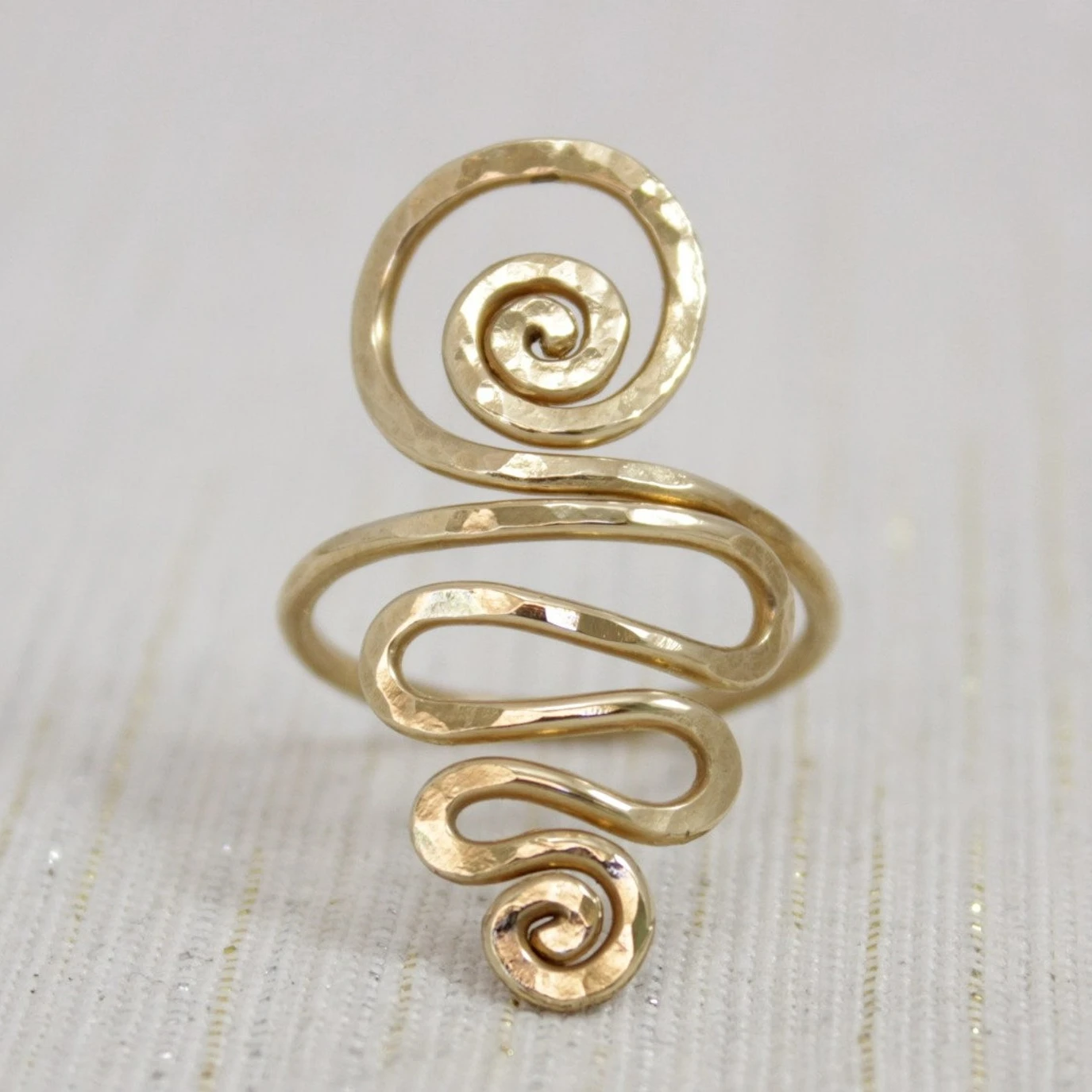 14K Gold Filled/925 Silver Spiral Ring Hammered Dainty Stacking Ring Tarnish Resistant Waterproof Jewelry Luxury Gift for Women