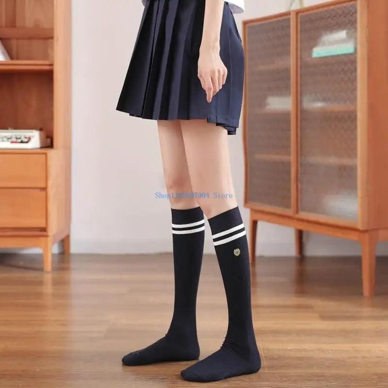 N7YF لوليتا مخطط بلون الجوارب النساء JK نمط الهدايا الفتيات الفخذ العليا جوارب طويلة لطيف فوق جوارب طويلة #2