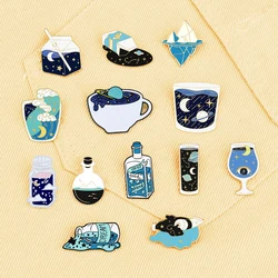 More Blue Starry Sky Enamel Pin Beatiful Drift Bottle Brooches Kid Backpack Decoration Jewelry Space Lover Collection Badge Pin