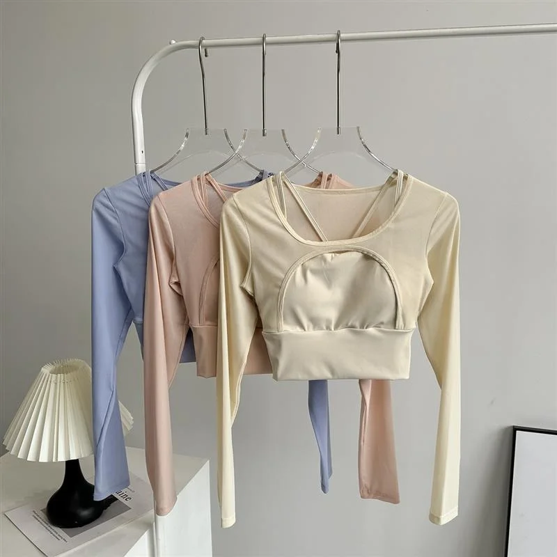 

Женский осенний сексуальный комплект для йоги Fitn Long Sve Me Top с нагрудником, спортивная одежда для бега Qui Dry, оригинальные товары