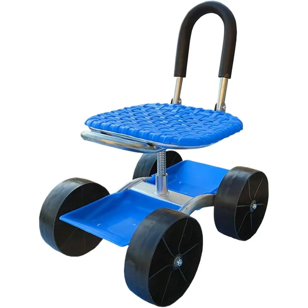 

Adjustable Swivel Seat Garden Cart - 60x47x31cm Rolling Planter with 360° Rotating Chair and Tool Tray