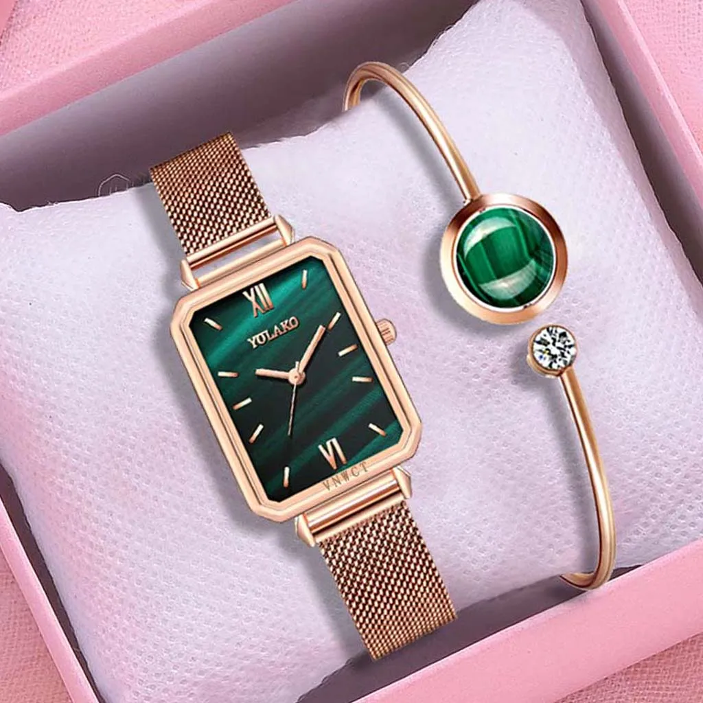 

Women Watch small Dial Emerald Bracelet Watches Set Ladies Leather Band Quartz Wristwatch Women Female Clock Relogio Mujer Hot