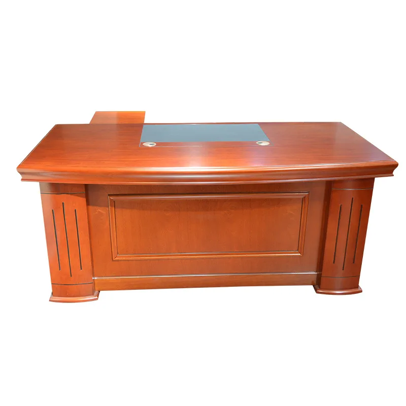 

Sales Office Furniture Boss Desk Paint Sticker New Chinese Solid Wood Leather President Desk Large Manager