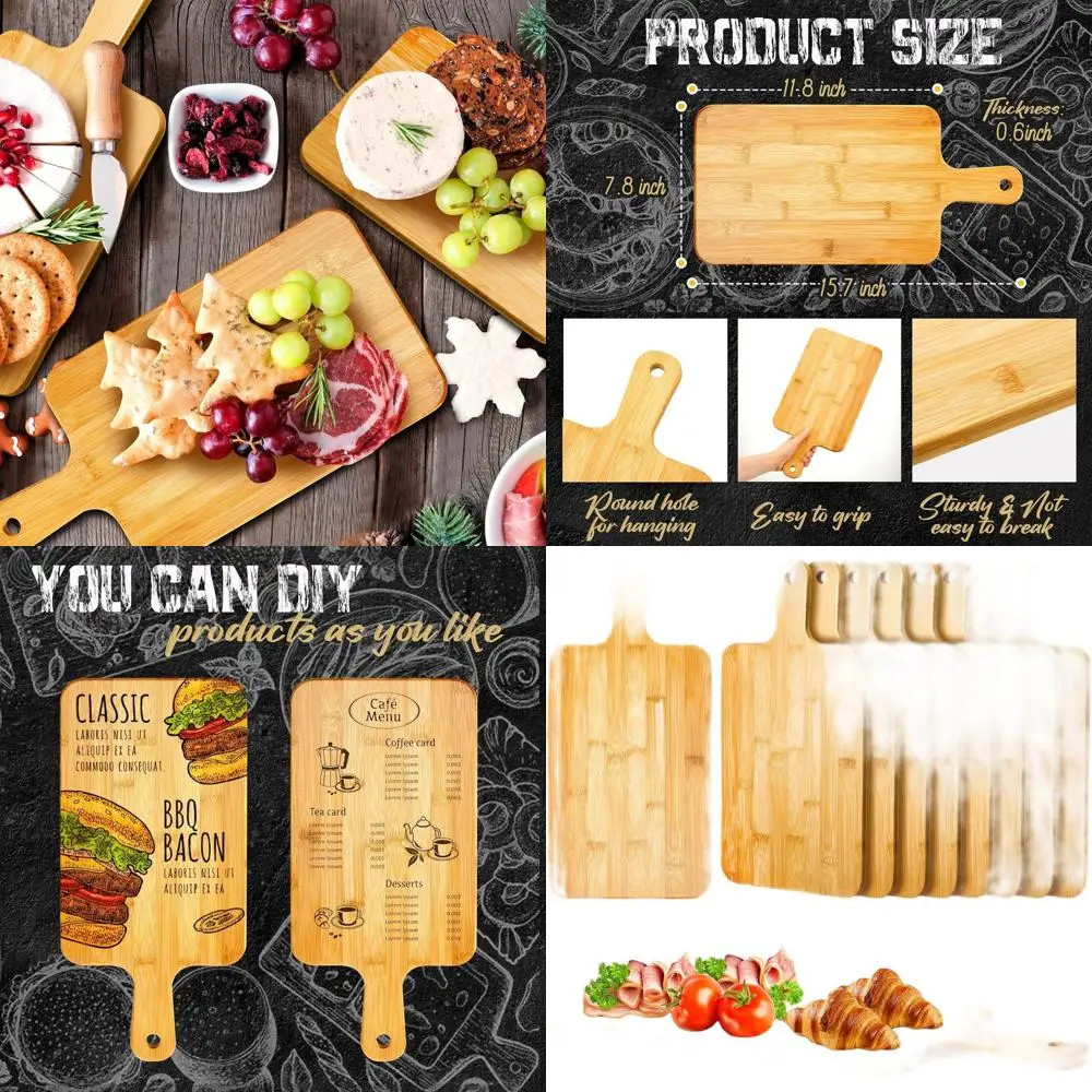 

Set of 10 Bamboo Chopping Boards, 15.7x7.8 Inches, with Handle for Kitchen Use - Ideal for Pizza, Bread, Cheese, Charcuterie, Fr