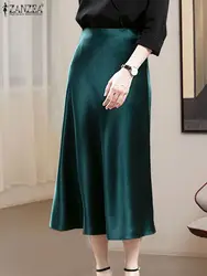 Stylish Women Solid Office Skirt ZANZEA Elegant A Line Loose Vestidos Summer High Waist Party Sundress Casual Faldas Saia 2024