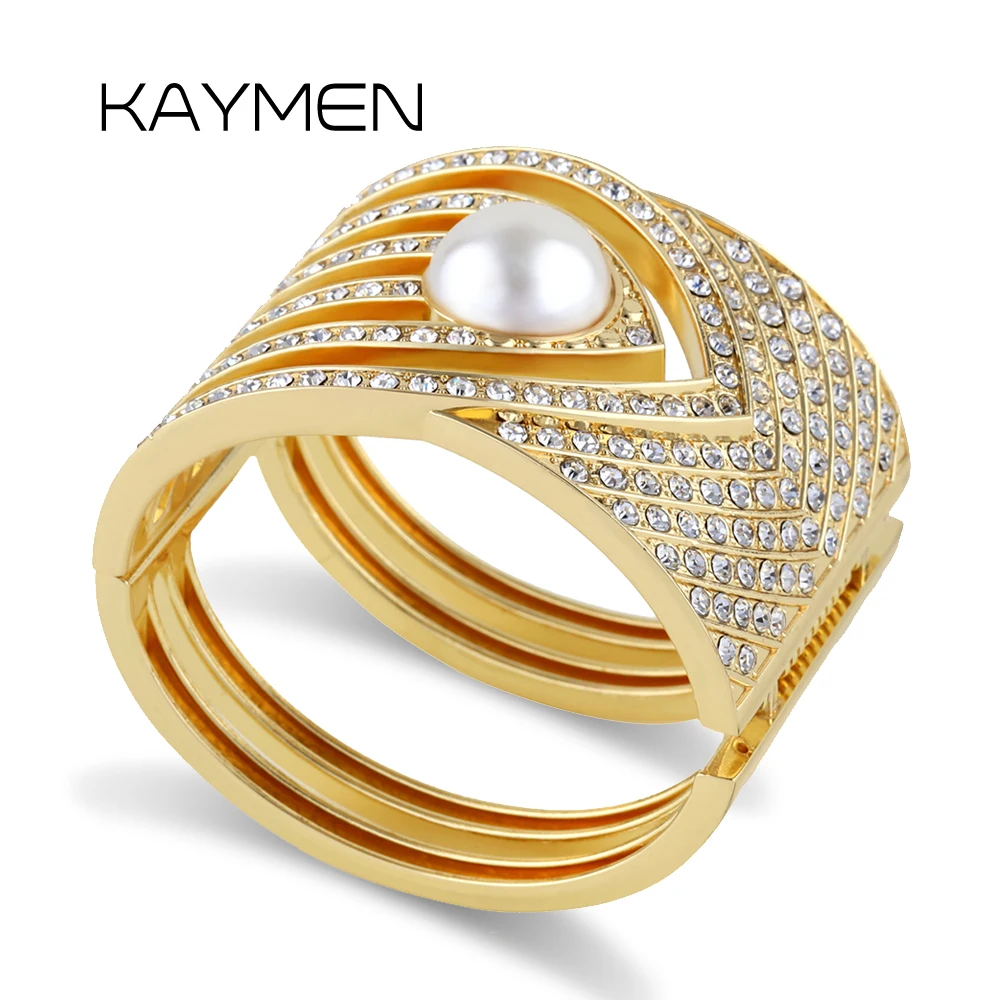 

Diamond Pearl Chunky Bangle Bold Statement Metal Wide Bracelet Women Fashion Geometric Design Luxury Gift Stylish Accessory Mode