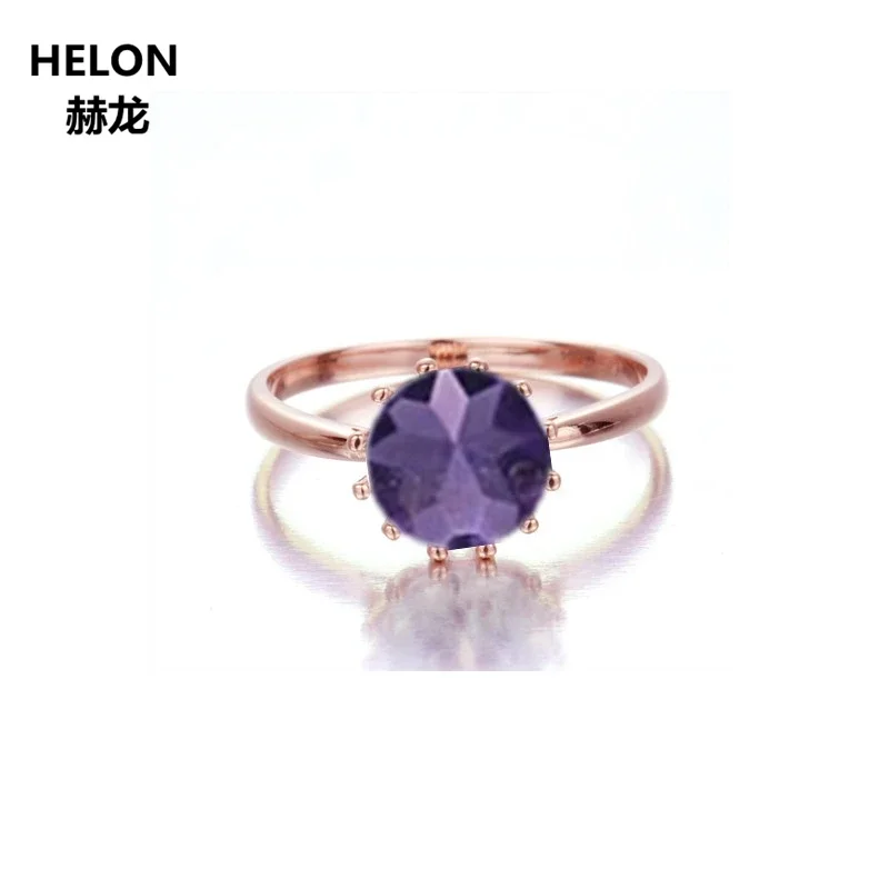 

Solid 14k Rose Gold 9mm Round Cut Natural Amethyst Engagement Wedding Ring Classic Fine Jewelry