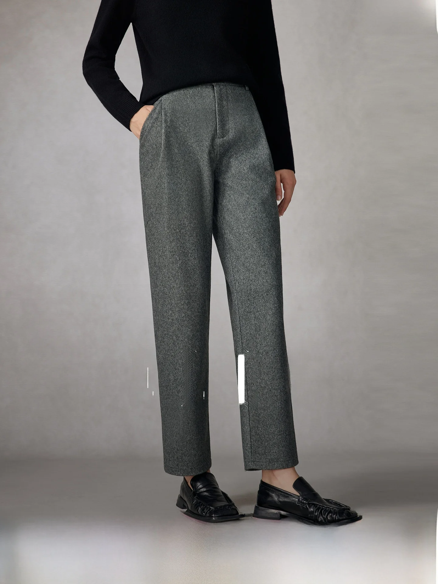 

ELLE Women's Casual Velvet Straight Leg Pants Commute Fashionable Winter New High Waist Zipper Pocket Polyester Fiber