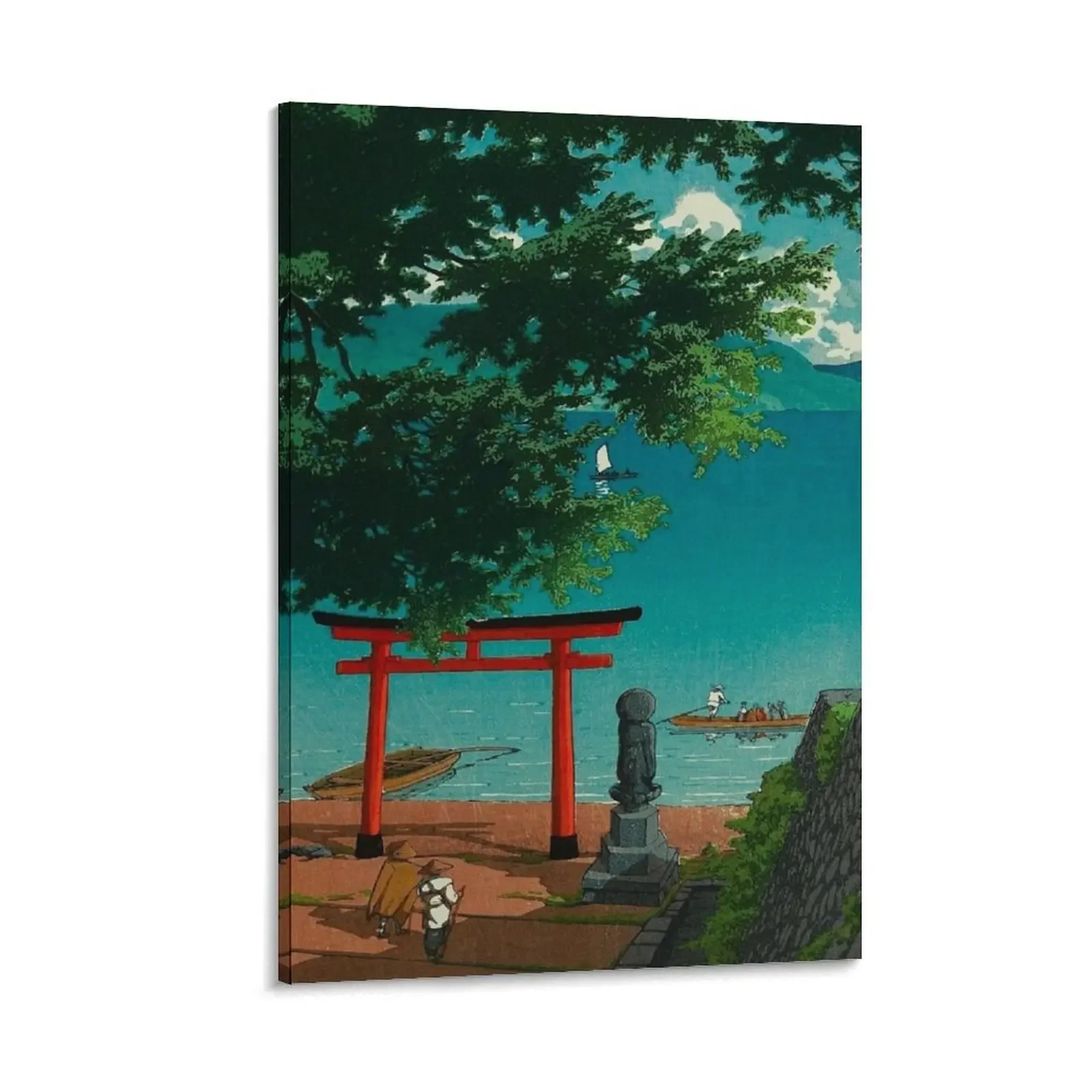 

Chuzenji Temple at Utagahama Beach Japanese Woodblock Print Vintage East Asian Art by Kawase Hasui Canvas Painting