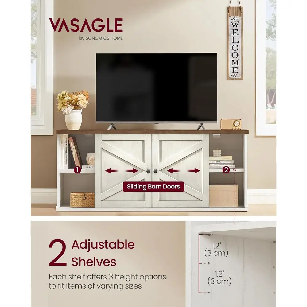 665 TV Rustiek entertainmentcentrum met schuifdeuren en opbergruimte, wit en honingbruine console